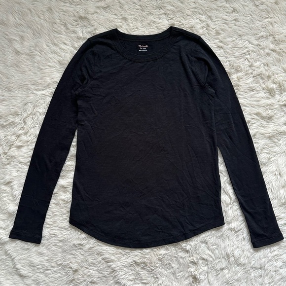 Madewell Top Whisper Cotton Rib-Crewneck Long-Sleeve Tee True Black XXS NWT New - Picture 4 of 11